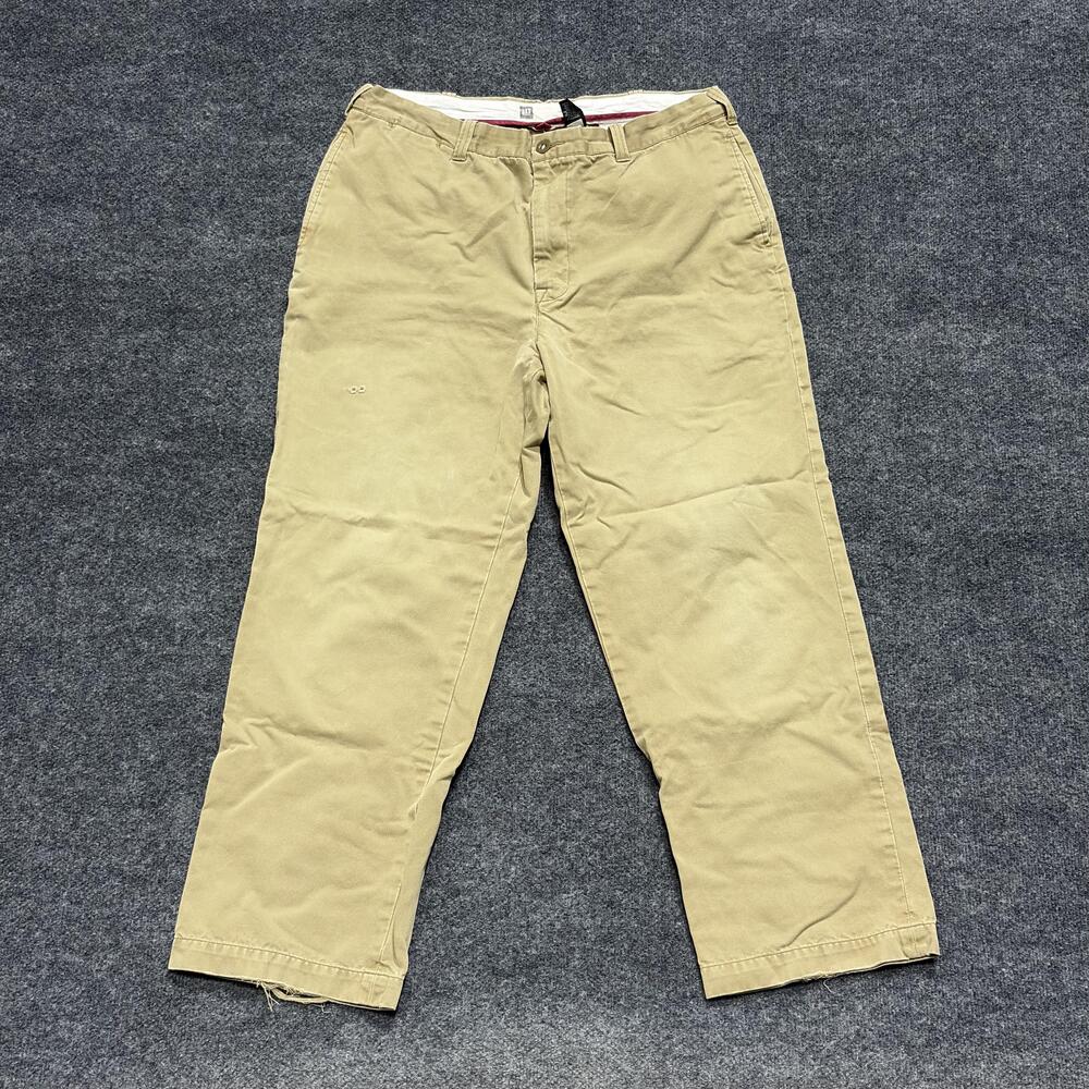 Gap Pants Mens 38x32 Khaki Tan Relaxed Fit Cotton Casual Distressed Workwear